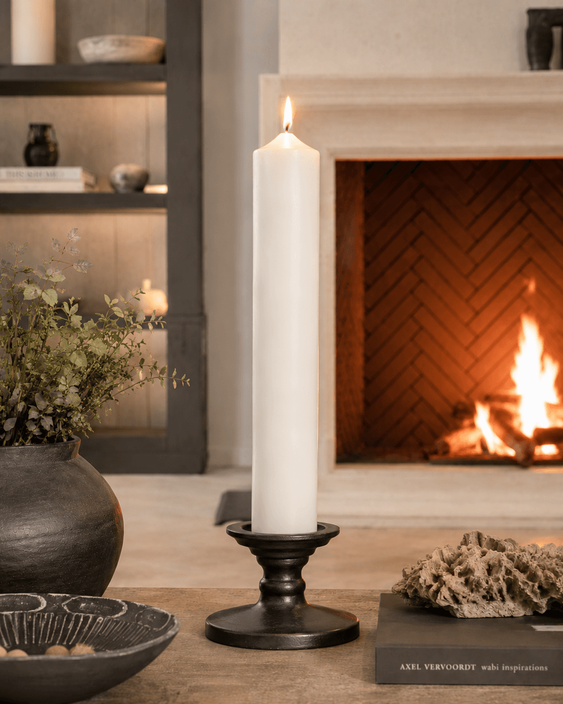 Stumpenkerze XXL elfenbein 100 x 600 mm in Cellophan