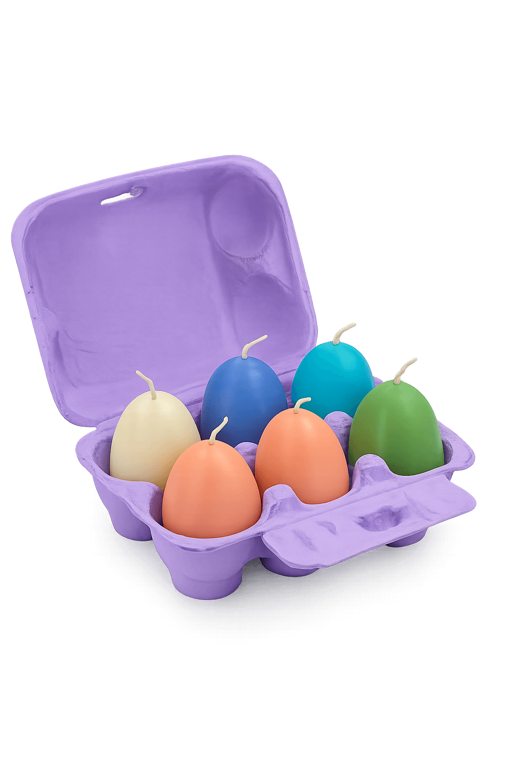 Eierkarton mit 6 Ostereier-Kerzen in Pastelltönen Bild 2