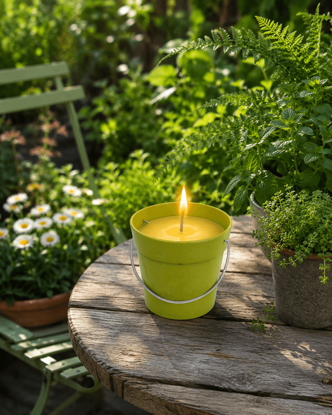 Grüner Eimer mit Citronellafüllung