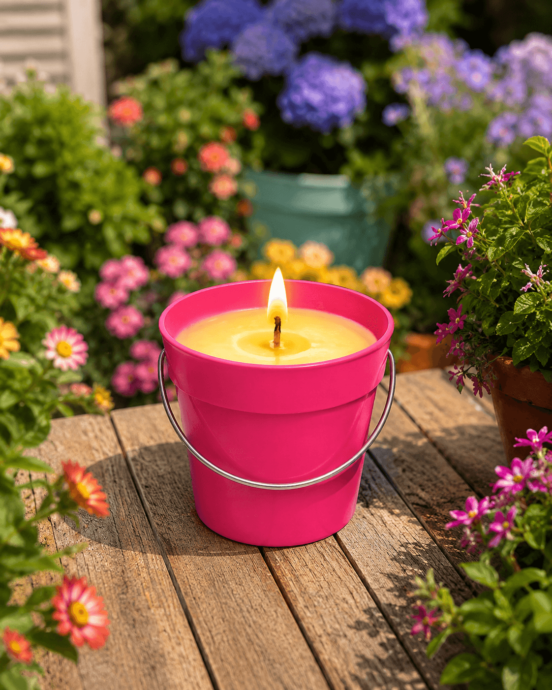 Pinkes Eimerchen mit Citronella-Füllung