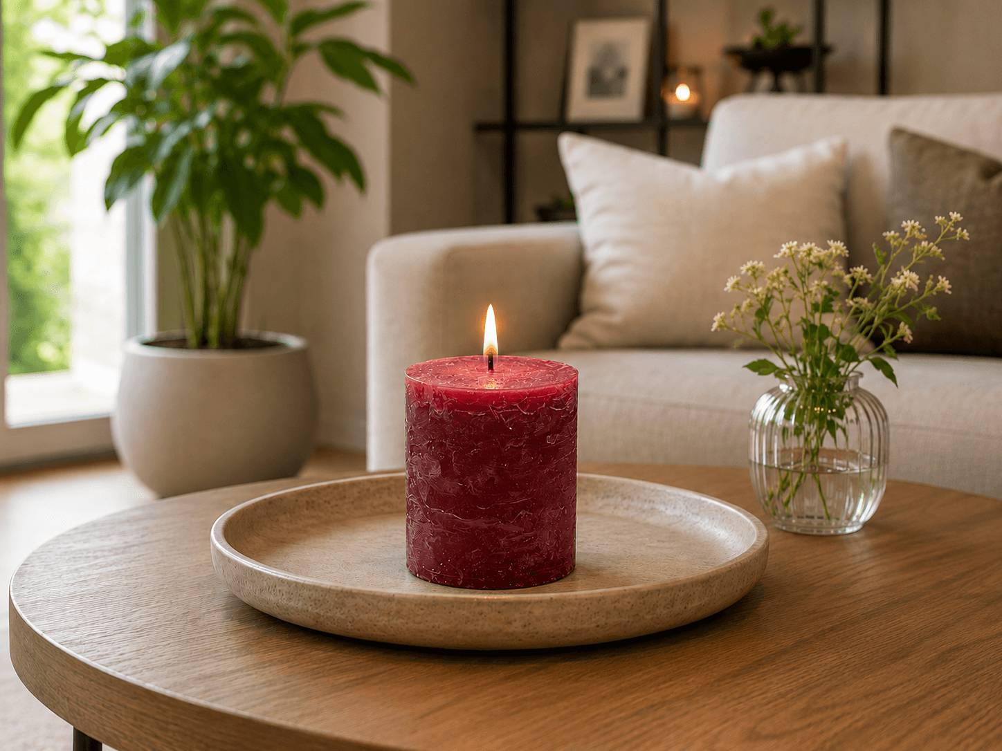 Stumpenkerze Rustikal 70x90 mm / Bordeaux