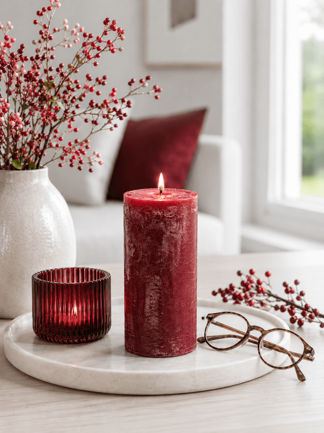 Stumpenkerze Rustikal Bordeaux 70x130