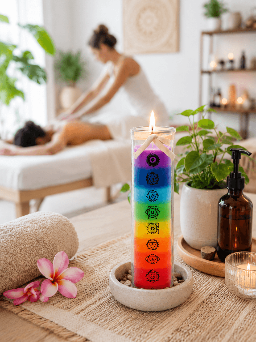 Regenbogen-Chakra-Kerze im Glas – 7 Chakren