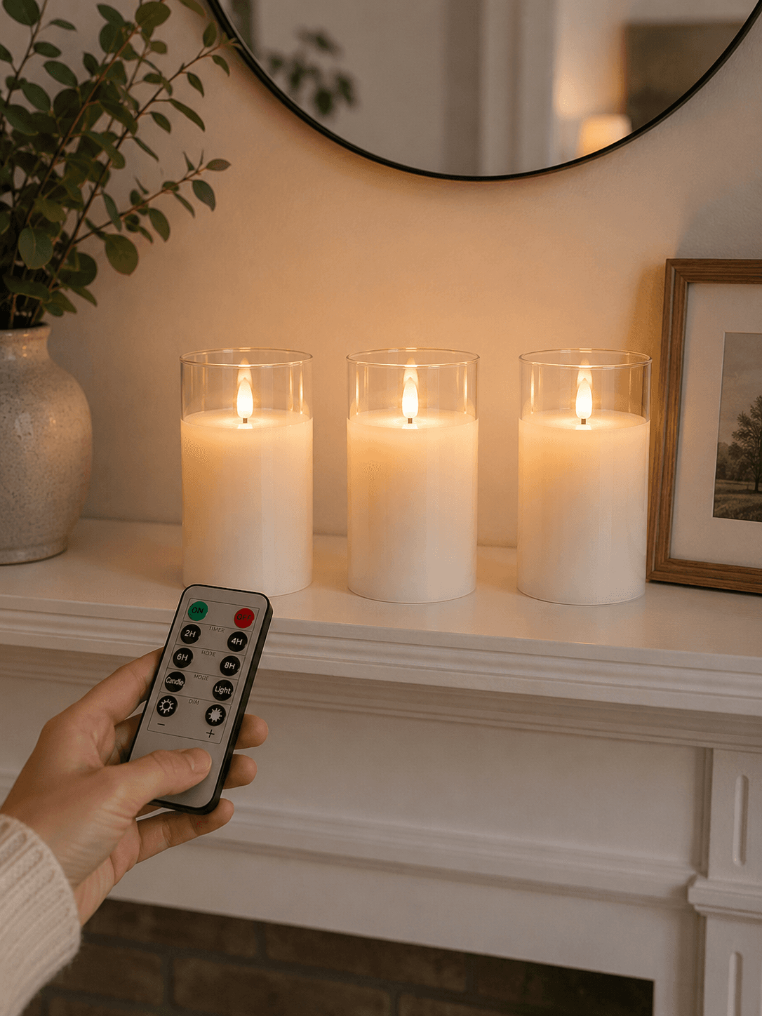 LED-Stumpenkerze Weiß Im Glas mit Fernbedienung 75x150 mm