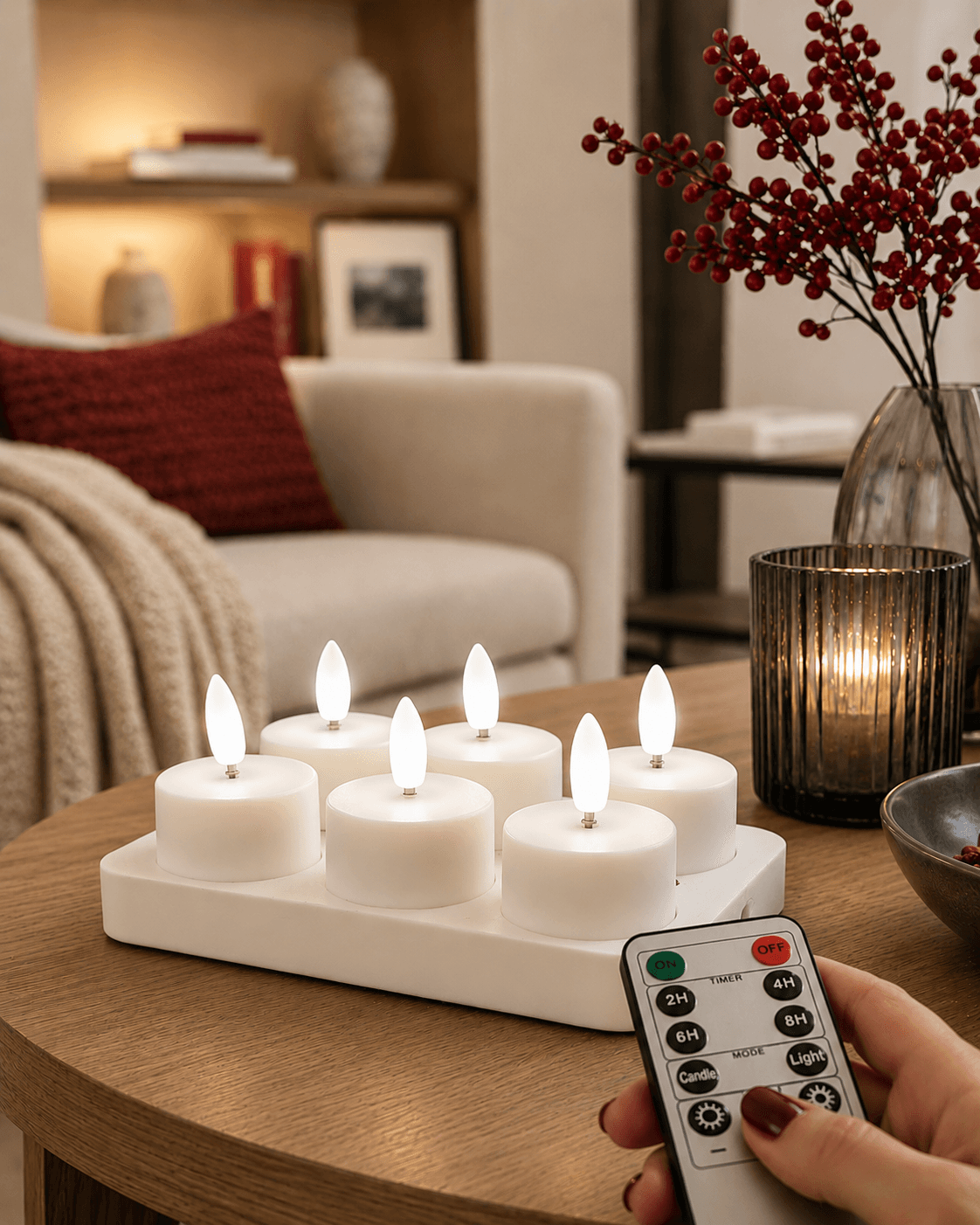 LED-Teelichter mit Ladestation und Fernbedienung 6er-Set