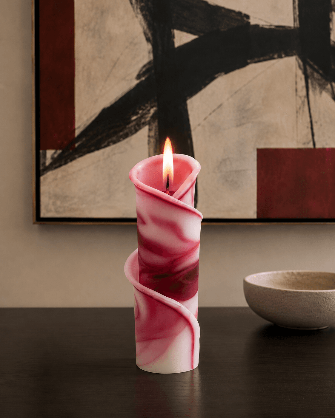 Servietten-Designkerze 65x200 mm / Rot/Weiß