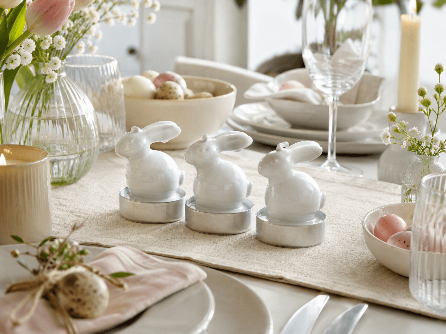 Teelicht Osterhase 3 Stück Weiß