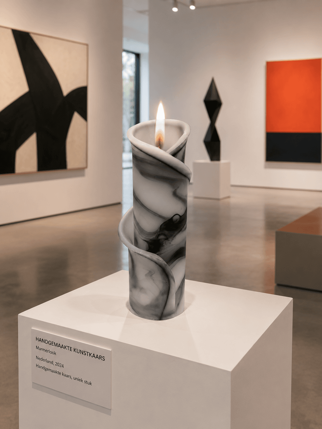 Servietten-Designkerze 65x200 mm / Grau, Schwarz & Weiß