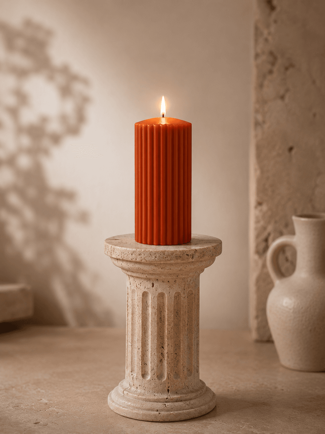 Stumpenkerze gerillt 80x150 mm / Goldorange