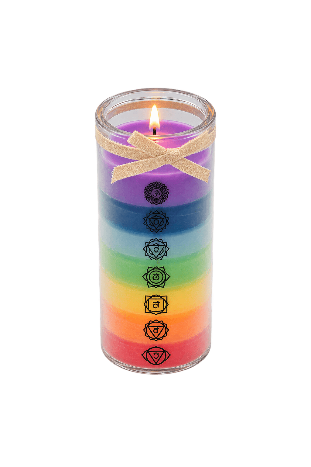 Chakra-Kerze mit sieben Farben und Symbolen im Glas Ø 60 × 140 mm Bild 2
