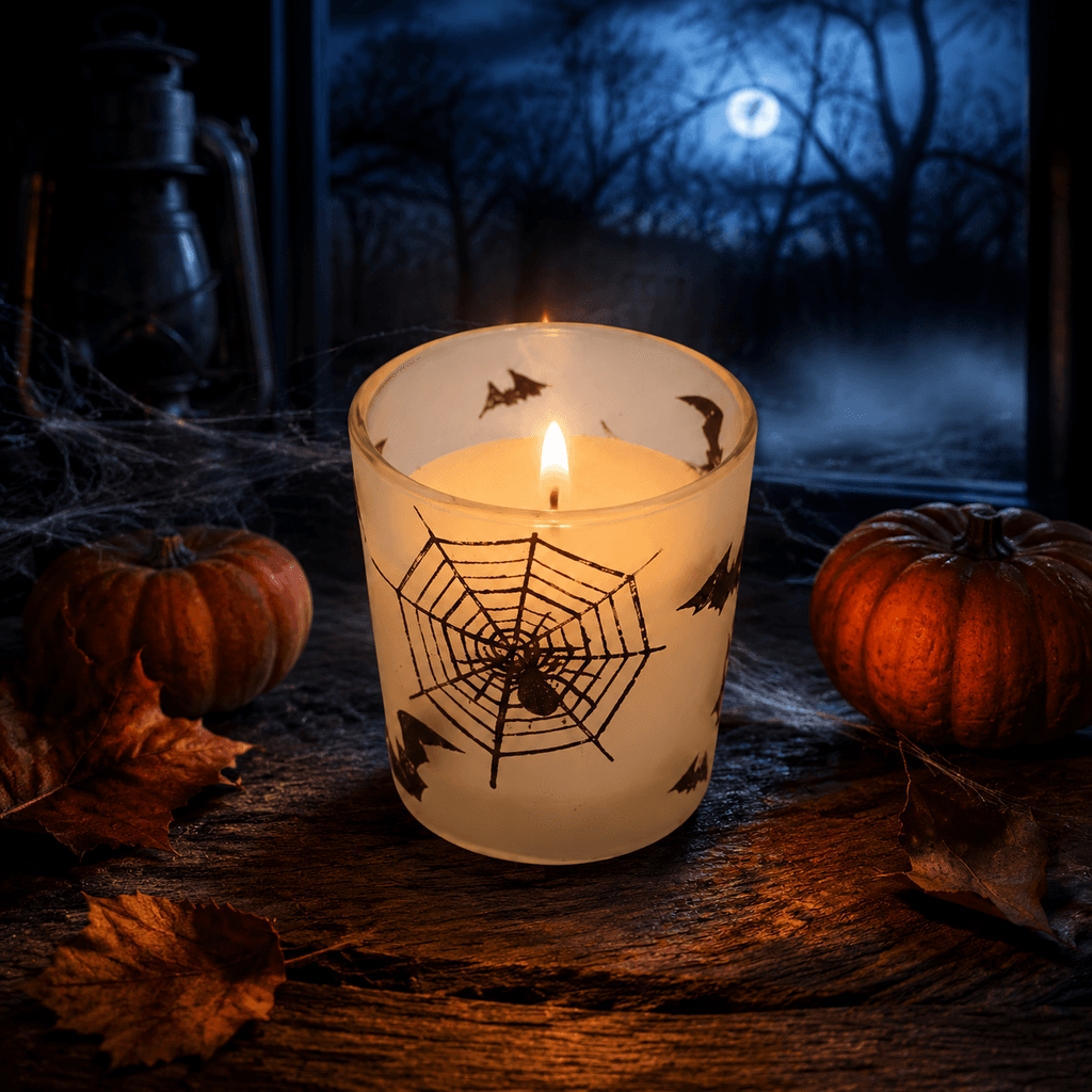 Halloween-Kerze in satiniertem Glas Ø 55 × 60 mm