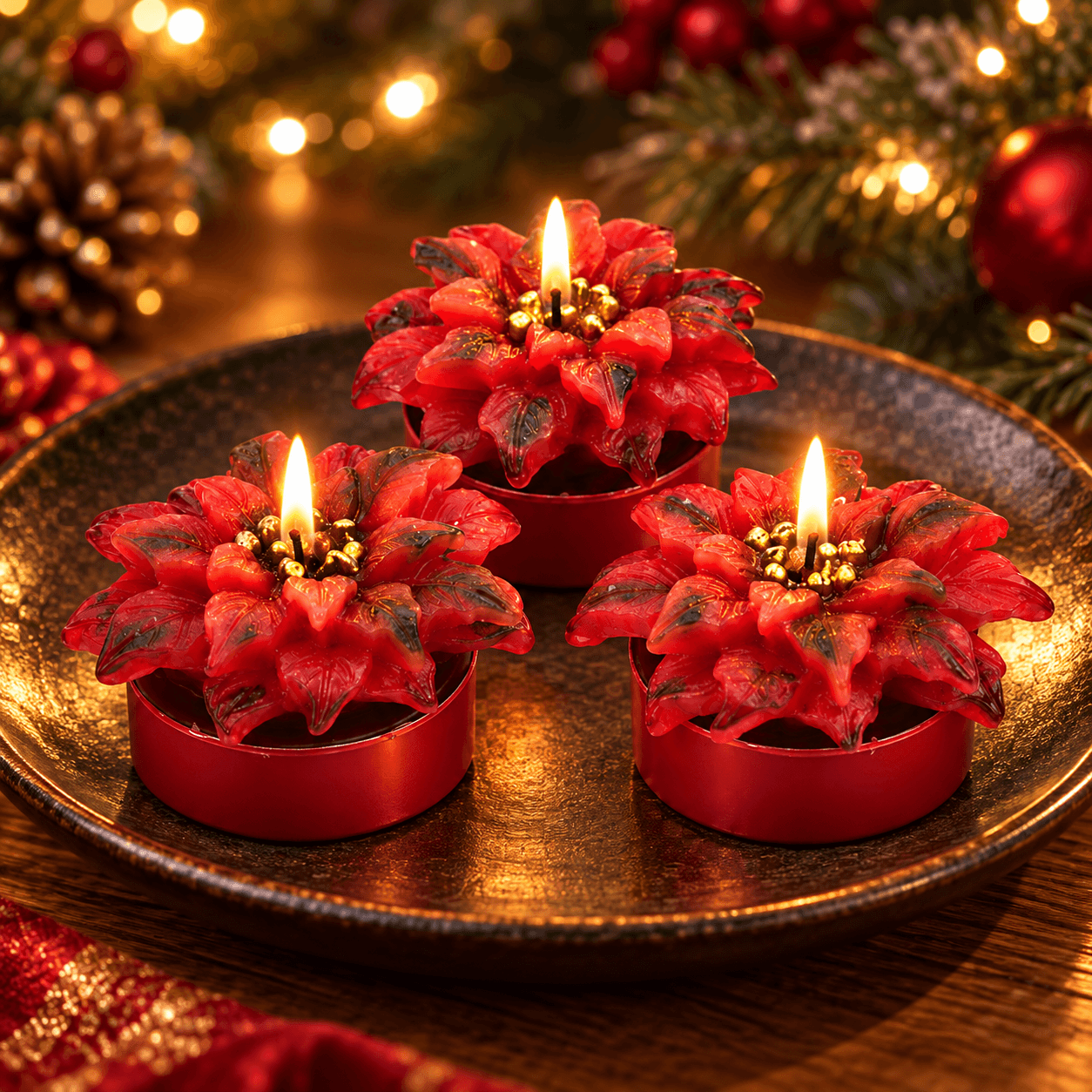 Weihnachtsstern-Teelichter 3 Stück