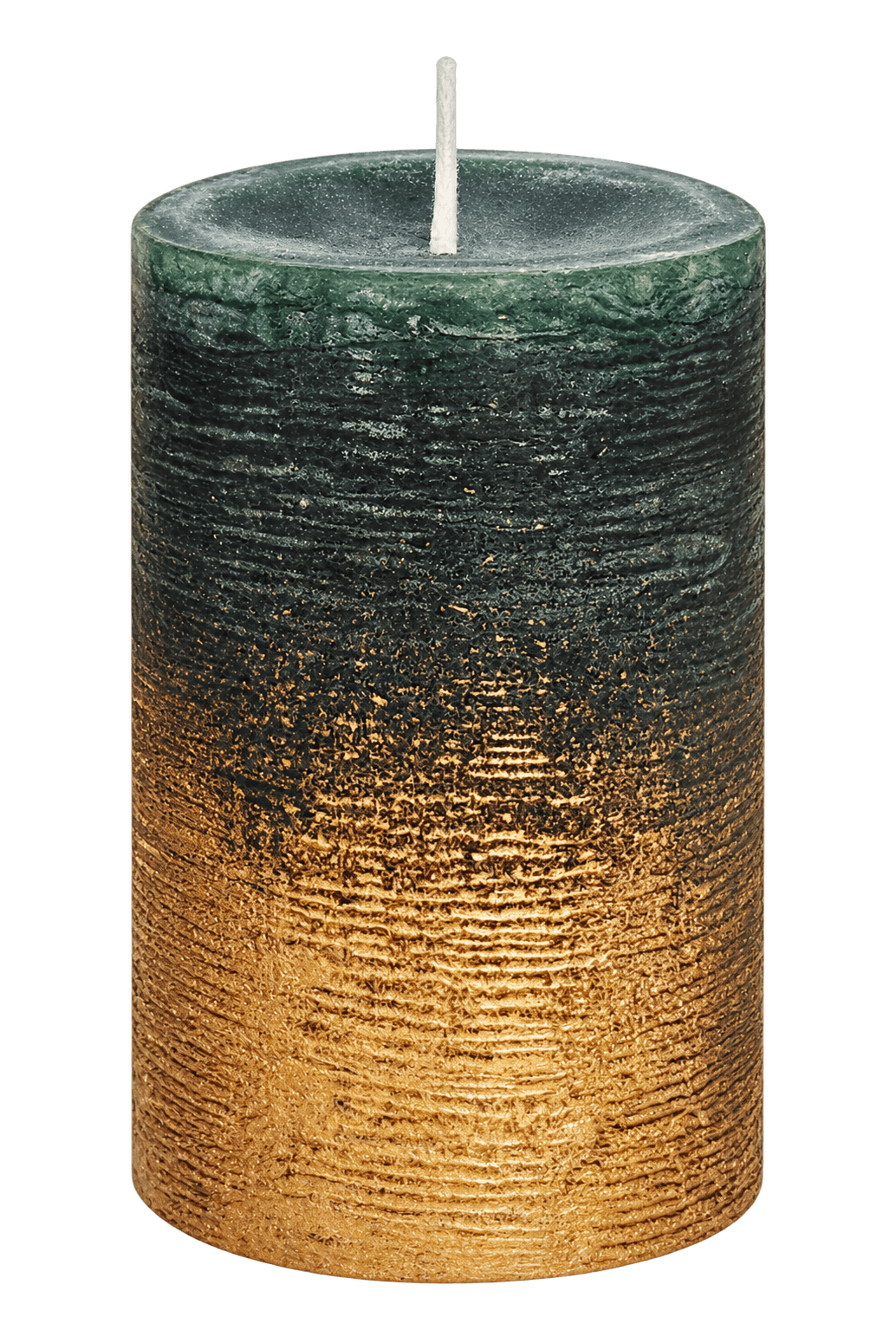 Stumpenkerze rustikal 68 × 100 mm / Seegrün-Gold Bild 2